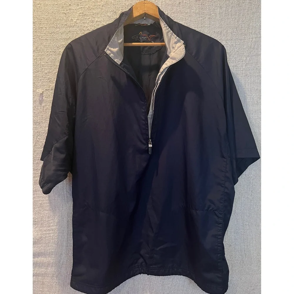 VTG Greg Norman Mens Navy Blue 1/4 Zip Short Sleeve Golf Windbreaker Jacket L